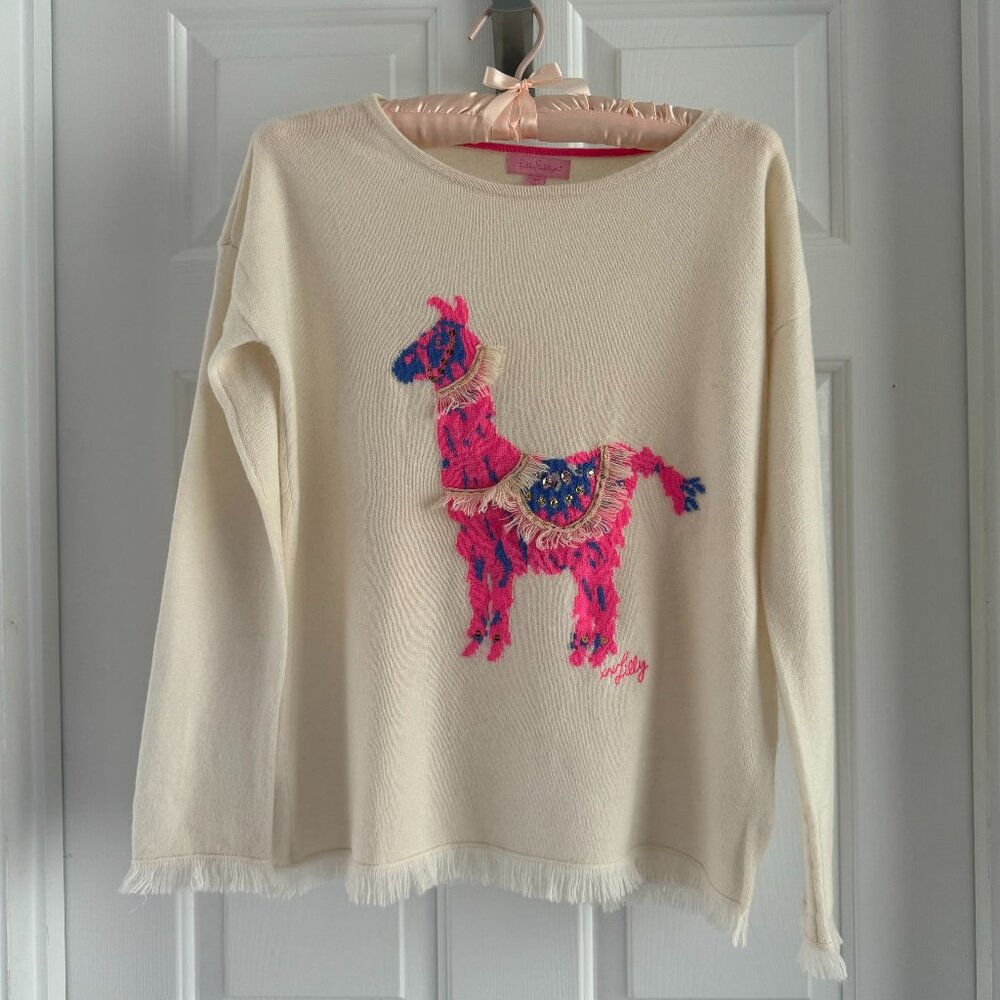 Lilly Pulitzer Fairfax Cashmere Sweater In Cameo White Llama, Size XS